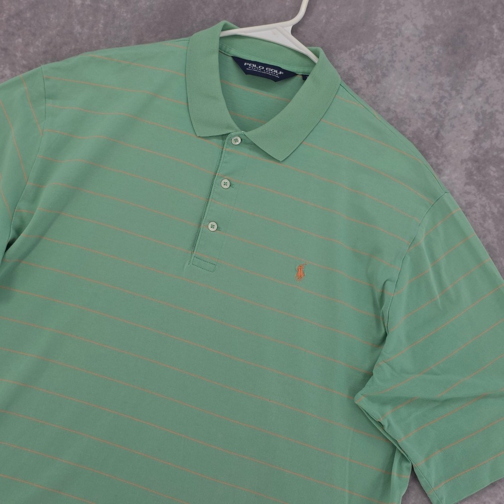 Polo Golf Ralph Lauren Striped Polo Shirt Mens XL Pima Cotton Green Orange